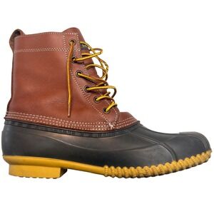 Lands' End Duck Boots Women's 9B Brown Leather Waterproof Lace Up Yellow Eu 40